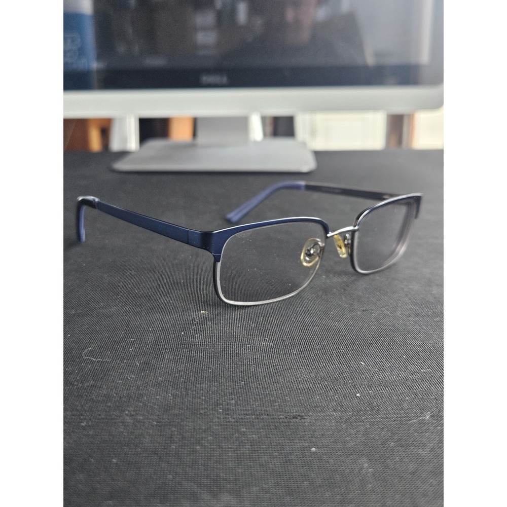 Eddie Bauer 8237 Eyeglasses Frames Navy Silver Metal Rectangle 51-17-135